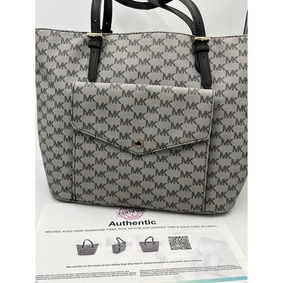 Authenticated Michael kors Gray Black Signature Logo Leather Trim Tech Tote Bag - Picture 4 of 16
